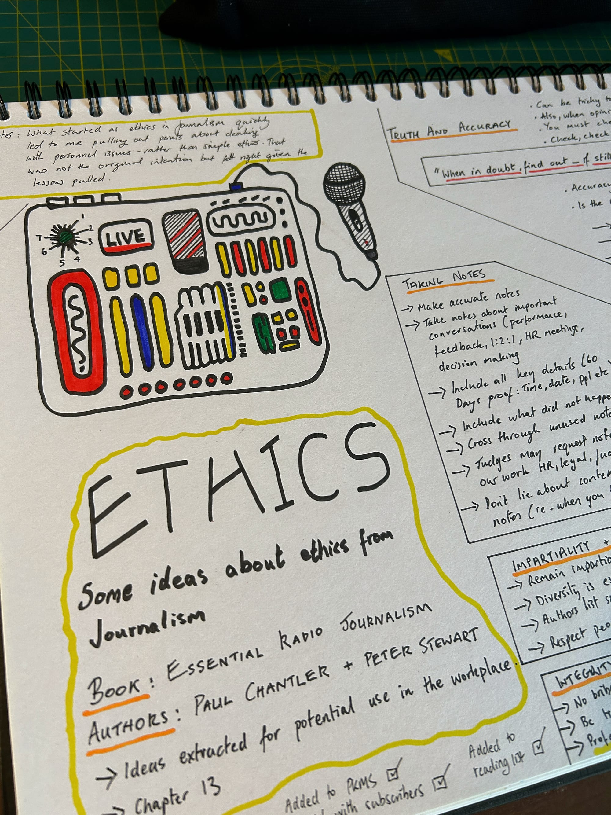 A close up photo of my Learning notes from the book Essential Radio Journalism showing the book details