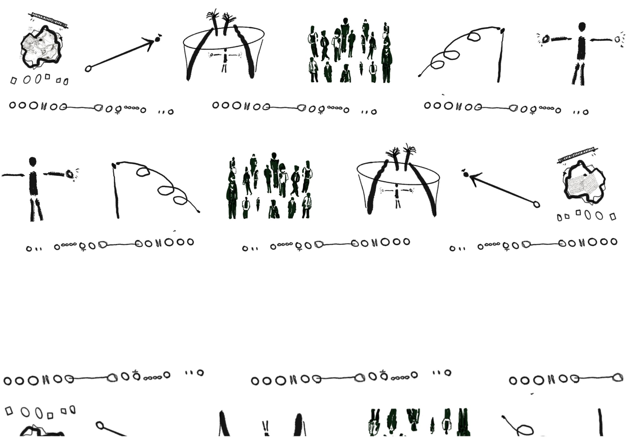 A drawing of lots of symbols and lines representing chaos