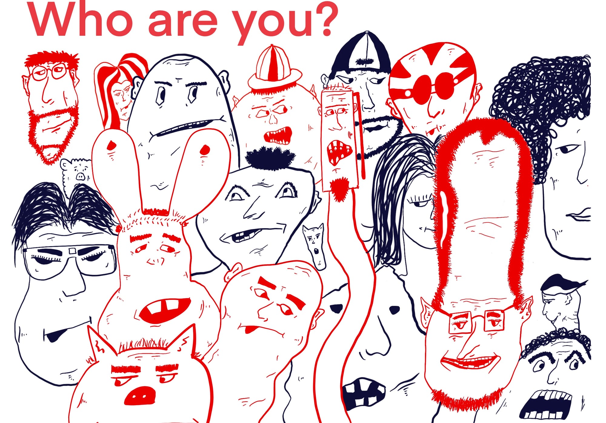 A drawing of lots of cartoon people