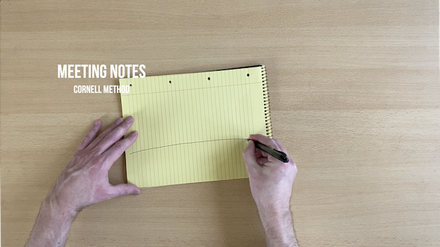 The Cornell Note Taking Method in a yellow legal pad