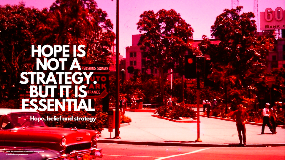 Hope is not a strategy words over a picture of 1960s Los Angelese