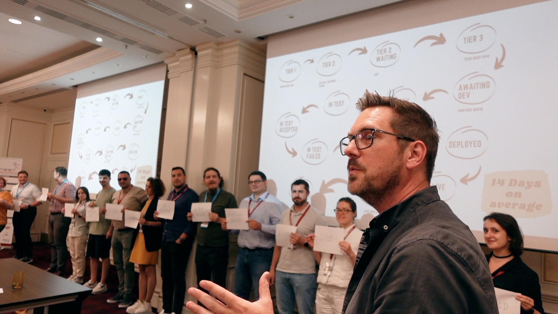 A photo of Rob Lambert running an interactive element in the 10 behaviours workshop