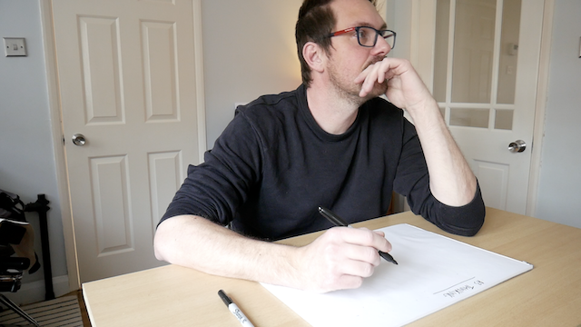 An image of Rob Lambert pondering what to put on his A3 thinking sheet