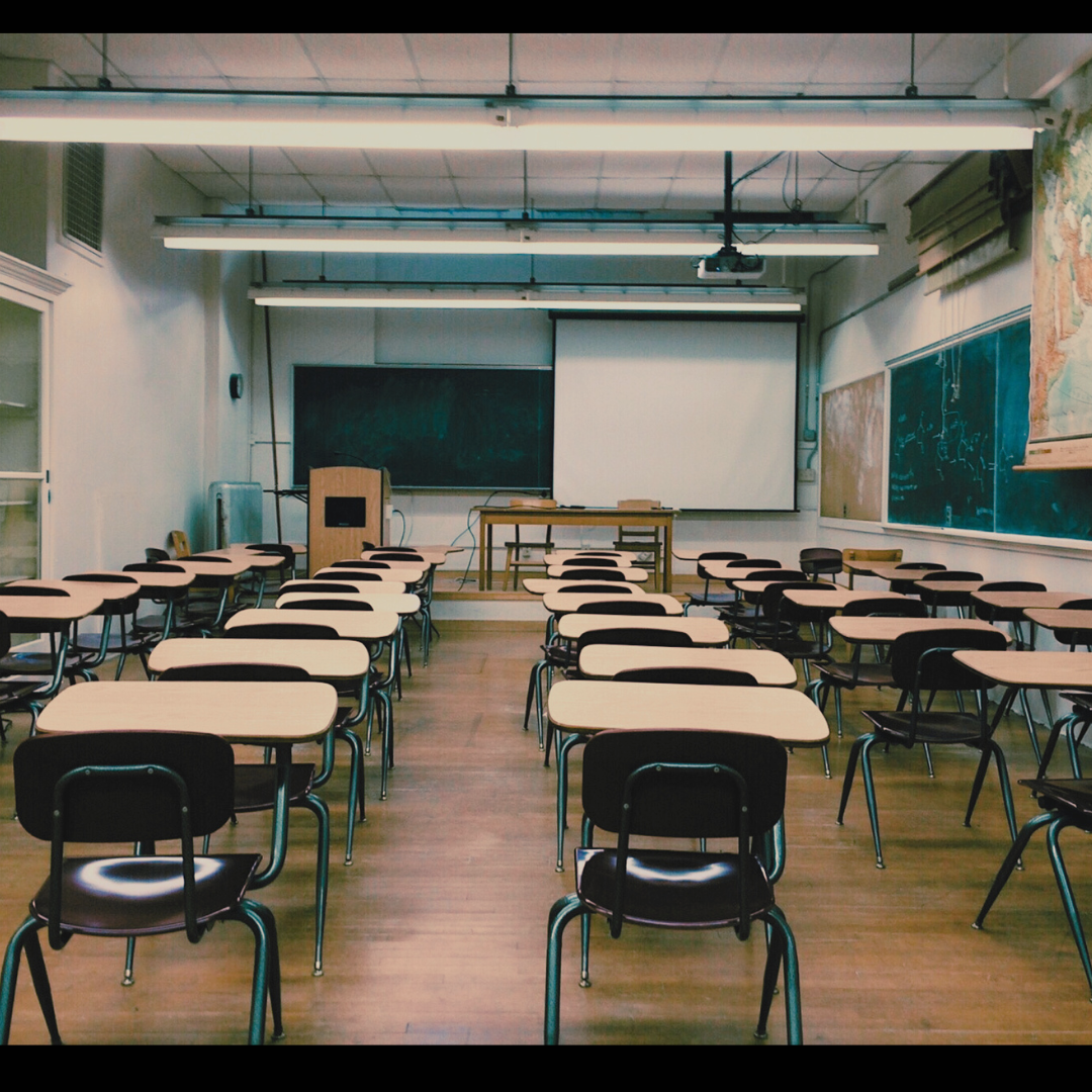A photograph of a typical school classroom