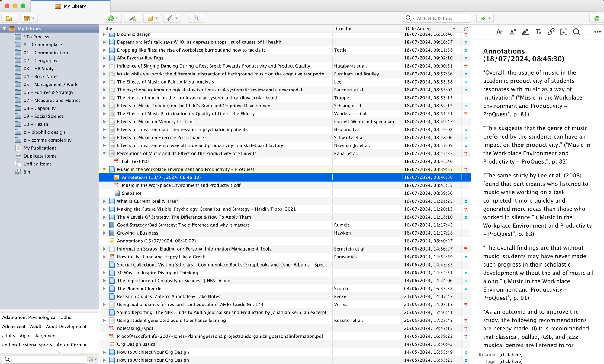 A screenshot showing another saved item, with PDF workbook and my annotations extracted as a note.