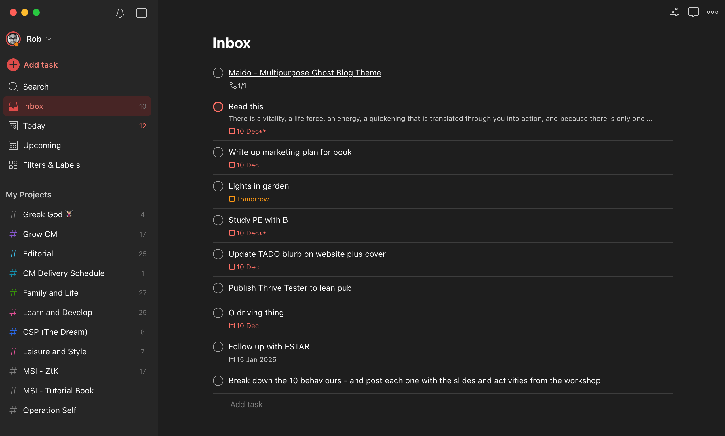 Screenshot showing the ToDoist inbox