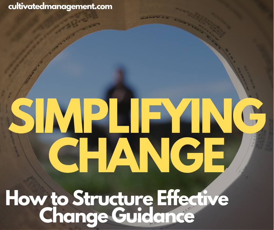 An abstract image with the words "Simplify Change: How to Structure Effective Change Guidance" overlayed